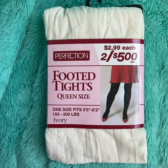Vintage Perfection Footed tights Queen Plus Size Lot of 2 Black White NWT - Picture 2 of 13